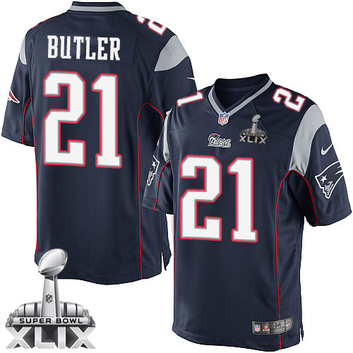 Youth Elite Malcolm Butler Super Bowl XLIX Nike Jersey Navy Blue Home - #21 NFL New England Patriots